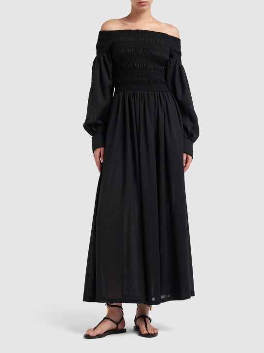 Max Mara: Manu off-the-shoulder wool midi dress - Black - women_1 | Luisa Via Roma