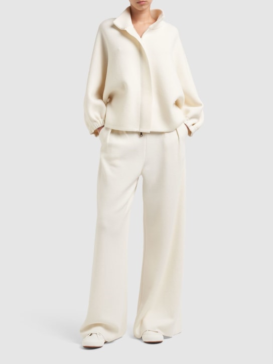 Max Mara: Smirne high neck wool jacket w/ zip - Ivory - women_1 | Luisa Via Roma