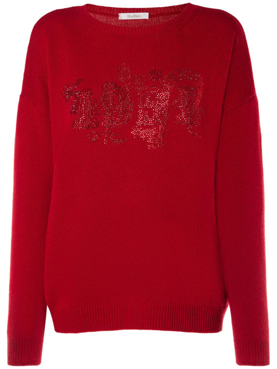 Max Mara: Nias embroidered wool & cashmere sweater - Kırmızı - women_0 | Luisa Via Roma
