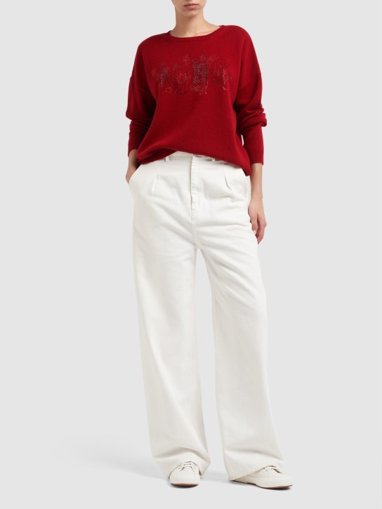 Max Mara: Nias embroidered wool & cashmere sweater - Kırmızı - women_1 | Luisa Via Roma