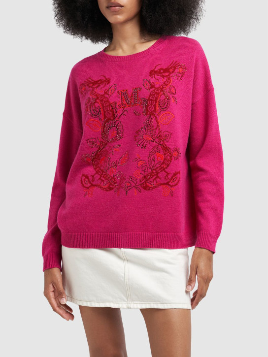 Max Mara: Nias embroidered wool & cashmere sweater - Fuşya - women_1 | Luisa Via Roma