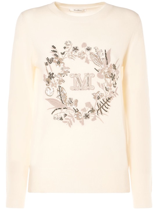 Max Mara: Bari sequined wool & cashmere sweater - White/Multi - women_0 | Luisa Via Roma