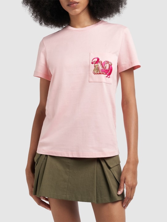 Max Mara: Camiseta de algodón con bordado - Rosa - women_1 | Luisa Via Roma