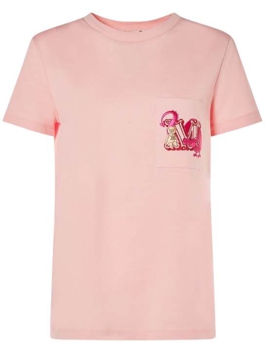 Max Mara: Camiseta de algodón con bordado - Rosa - women_0 | Luisa Via Roma