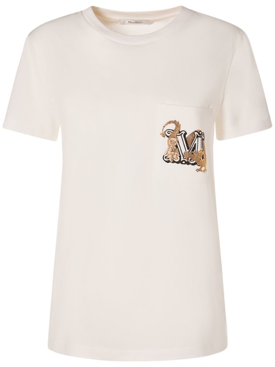 Max Mara: T-shirt en coton brodé Elmo - Blanc - women_0 | Luisa Via Roma