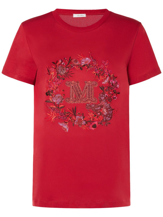 Max Mara: Camiseta de algodón con bordado - Rojo - women_0 | Luisa Via Roma
