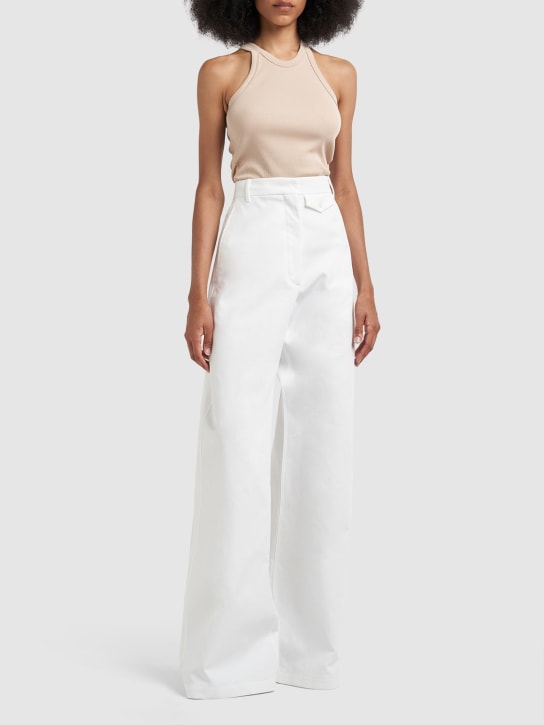 Sportmax: Febo cotton canvas low waist wide pants - White - women_1 | Luisa Via Roma