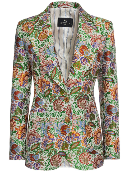 Etro: Single breasted jacquard fitted jacket - Multicolor - women_0 | Luisa Via Roma