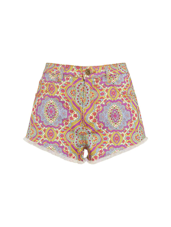 Etro: Printed cotton denim mid rise shorts - Multi Lilac - women_0 | Luisa Via Roma