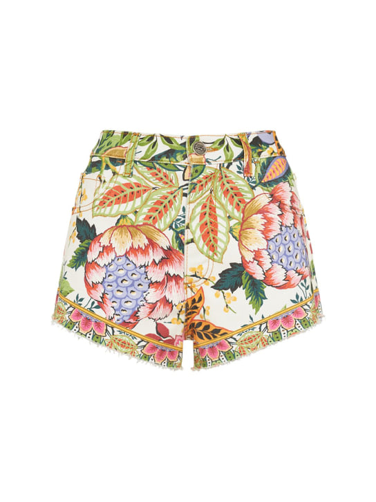 Etro: Mittelhohe Shorts aus bedrucktem Baumwolldenim - Multi Weiß - women_0 | Luisa Via Roma