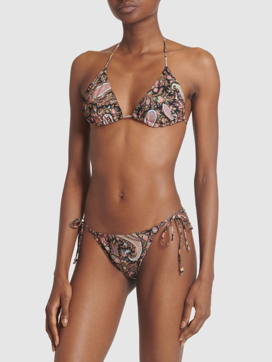 Etro: Printed Lycra triangle bikini set - Multi/Black - women_1 | Luisa Via Roma