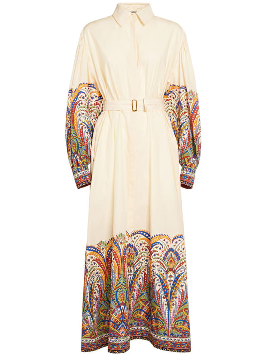 Etro: Vestido camisero midi de algodón - Multi Ivory - women_0 | Luisa Via Roma
