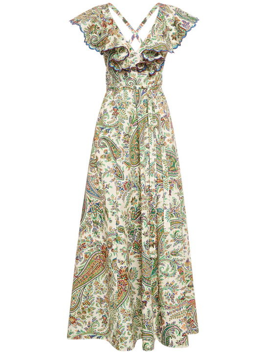 Etro: Printed cotton crisscross midi dress - Multi/Beige - women_0 | Luisa Via Roma