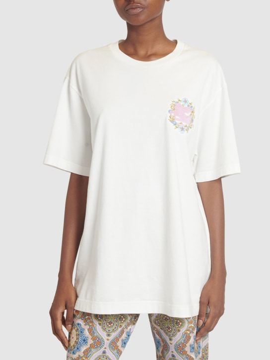 Etro: T-Shirt aus Baumwolljersey mit Stickerei - Weiß - women_1 | Luisa Via Roma