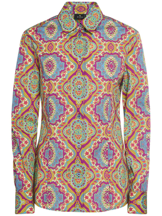 Etro: Camisa de algodón con estampado - Multi Lilac - women_0 | Luisa Via Roma