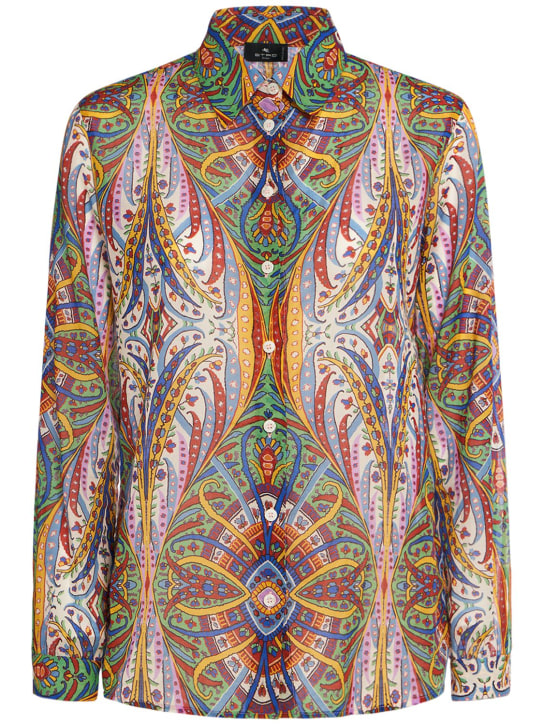 Etro: Chemise à manches longues en coton imprimé - Multicolore - women_0 | Luisa Via Roma