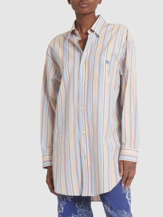 Etro: Striped oversized cotton l/s shirt - Multicolor - women_1 | Luisa Via Roma