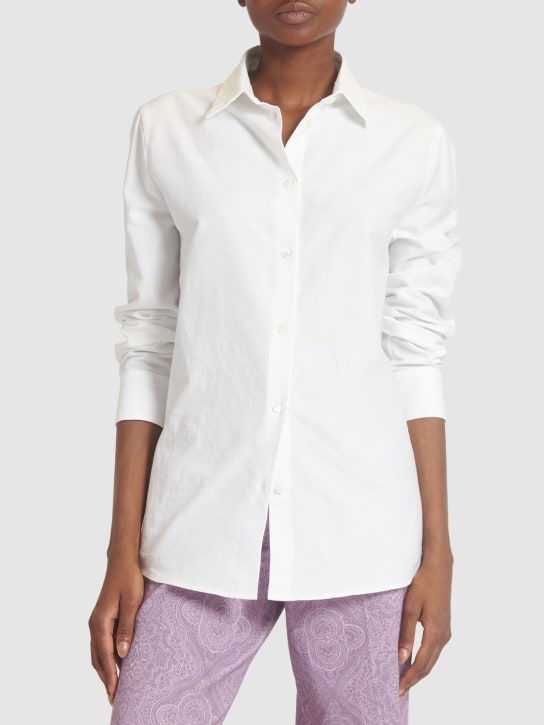 Etro: Camisa de algodón con logo - Blanco - women_1 | Luisa Via Roma