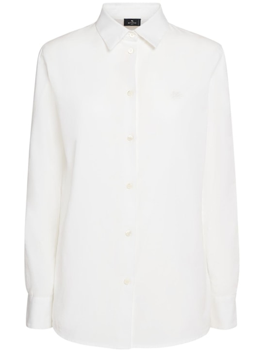 Etro: Logo刺绣棉质牛津布衬衫 - 白色 - women_0 | Luisa Via Roma
