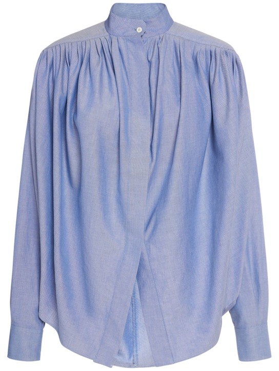 Etro: Chemise manches longues en coton drapé - Bleu Clair - women_0 | Luisa Via Roma