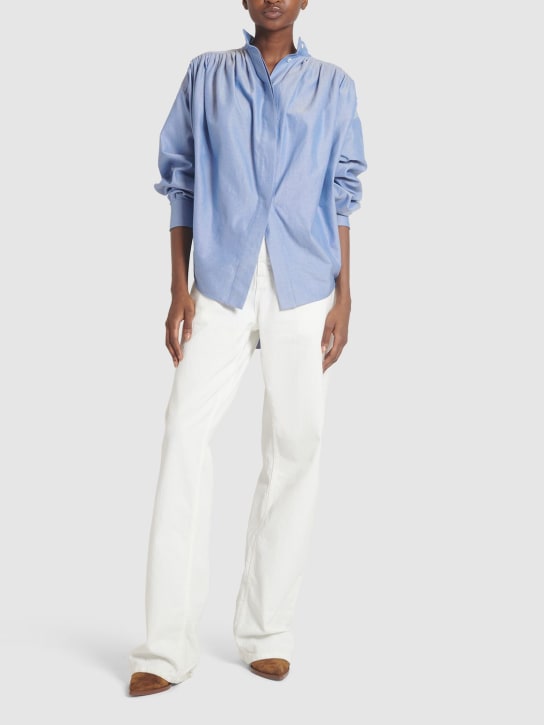 Etro: 垂褶棉质长袖衬衫 - 浅蓝色 - women_1 | Luisa Via Roma