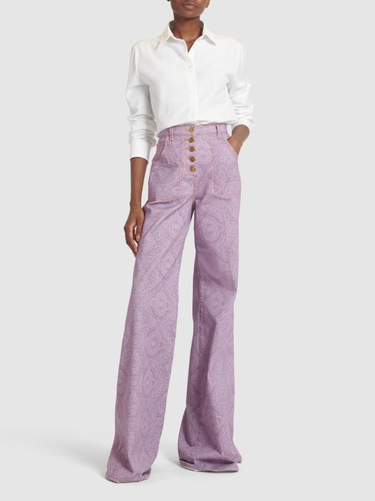 Etro: Printed cotton denim flared jeans - Multi Lilac - women_1 | Luisa Via Roma