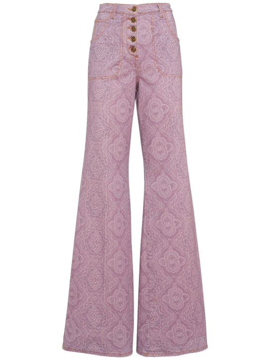 Etro: Printed cotton denim flared jeans - Multi Lilac - women_0 | Luisa Via Roma