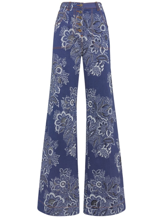 Etro: Floral denim high rise flared jeans - Blue - women_0 | Luisa Via Roma