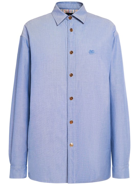 Etro: Oversized cotton shirt jacket - Light Blue - women_0 | Luisa Via Roma