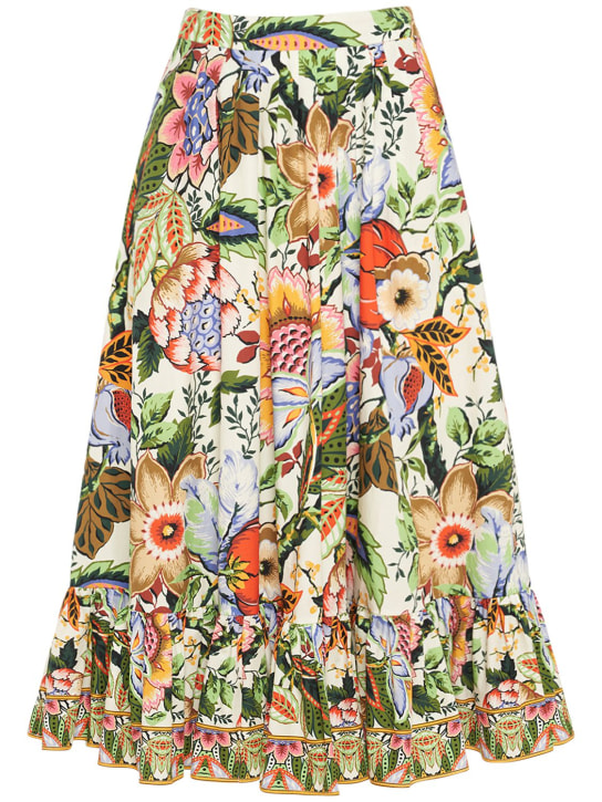 Etro: Printed cotton ruffled midi skirt - Multi/Beige - women_0 | Luisa Via Roma