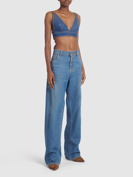 Etro: Jeans vita alta baggy fit in denim di cotone - Blu - women_1 | Luisa Via Roma