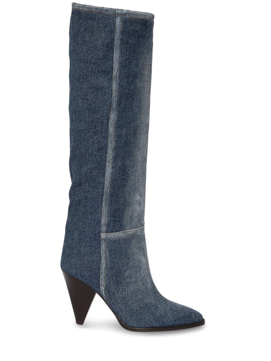 Isabel Marant: 90mm Ririo denim tall boots - Denim - women_0 | Luisa Via Roma