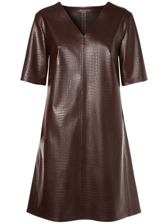 Max Mara: Robe courte en simili-cuir embossé Eliot - Marron - women_0 | Luisa Via Roma