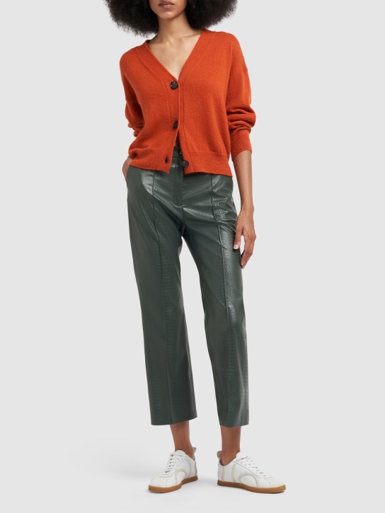Max Mara: Pantalon droit en simili-cuir Queva - Vert Foncé - women_1 | Luisa Via Roma