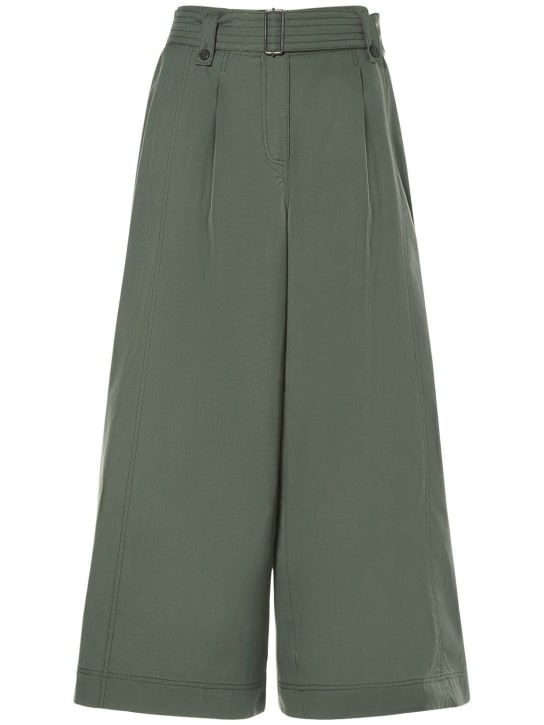 Weekend Max Mara: Pantalones anchos de lona de algodón - Verde Oscuro - women_0 | Luisa Via Roma