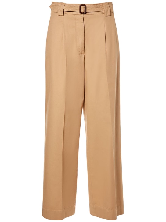 Weekend Max Mara: Pino belted cotton canvas wide pants - Camel - women_0 | Luisa Via Roma