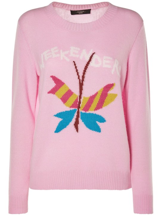 Weekend Max Mara: Adelchi intarsia logo knit sweater - Pink - women_0 | Luisa Via Roma