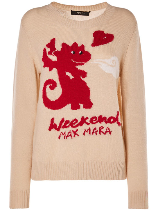Weekend Max Mara: Adelchi intarsia logo knit sweater - Bej/Kırmızı - women_0 | Luisa Via Roma