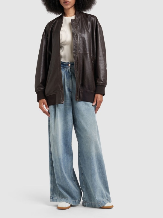 Weekend Max Mara: Cursore zip-up leather jacket - Dark Brown - women_1 | Luisa Via Roma