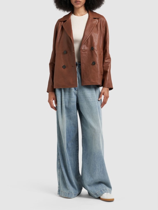 Weekend Max Mara: Oria double breast leather jacket - Brown - women_1 | Luisa Via Roma