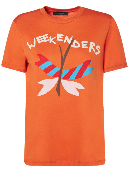Weekend Max Mara: T-shirt Nervi in jersey di cotone con stampa - Arancione - women_0 | Luisa Via Roma