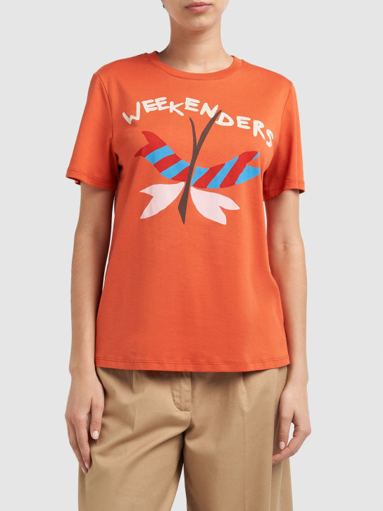 Weekend Max Mara: T-shirt en jersey de coton imprimé Nervi - Multi Orange - women_1 | Luisa Via Roma