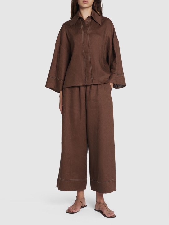 Max Mara: Robinia linen wide sleeve shirt - women_1 | Luisa Via Roma