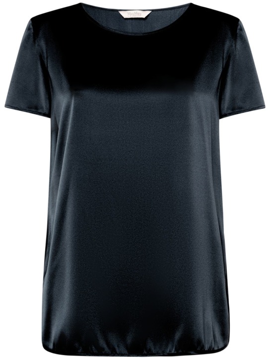 Max Mara: Camiseta de satén de seda - Azul Marino - women_0 | Luisa Via Roma
