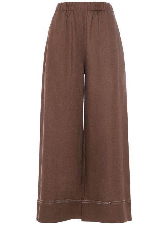 Max Mara: Brama linen wide pants - Brown - women_0 | Luisa Via Roma