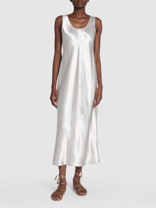 Max Mara: Talete sleeveless satin midi dress - Silver - women_1 | Luisa Via Roma