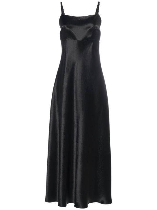 Max Mara: Baden satin sleeveless flared midi dress - Siyah - women_0 | Luisa Via Roma