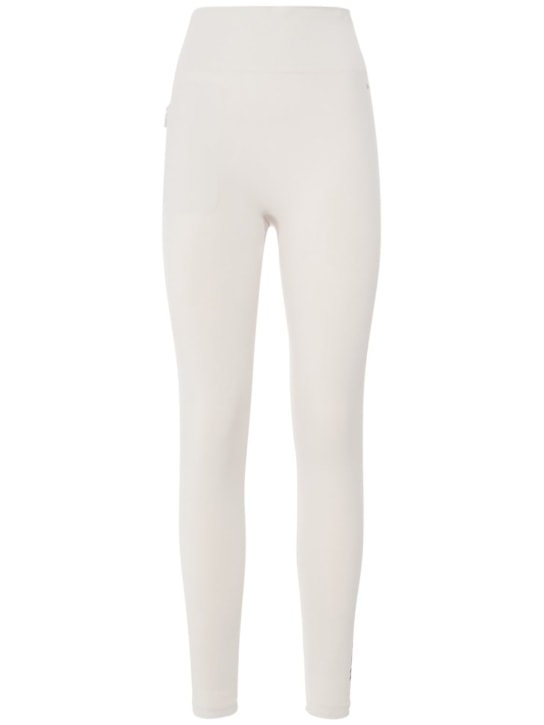 Max Mara: Pirania logo jersey seamless leggings - Beyaz - women_0 | Luisa Via Roma