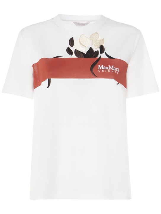 Max Mara: Camiseta estampada y bordada - Blanco/Rojo - women_0 | Luisa Via Roma
