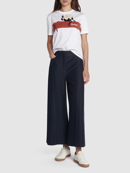 Max Mara: Pantalon en jersey imitation denim Foster - Bleu Marine - women_1 | Luisa Via Roma